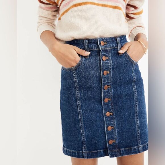 MADEWELL Stretch Denim Straight Mini Skirt in Pfeiffer Wash Size 26 - Picture 3 of 8